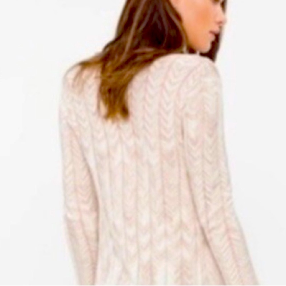 WHBM Chevron Pointelle beige open front long cardigan - Picture 2 of 16